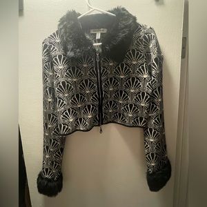 Cropped cardigan w/zipper